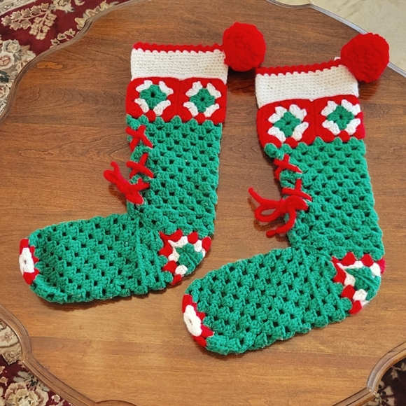 Vtg Crochet Christmas Stockings